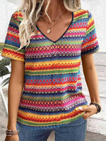 Colourful Casual V-neck Short Sleeve T-Shirt