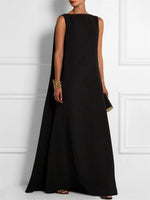 LilyWish Plain Vintage Crew Neck Sleeveless Black Dress
