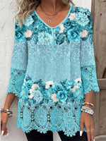 Blue V-neck Long Sleeve Top