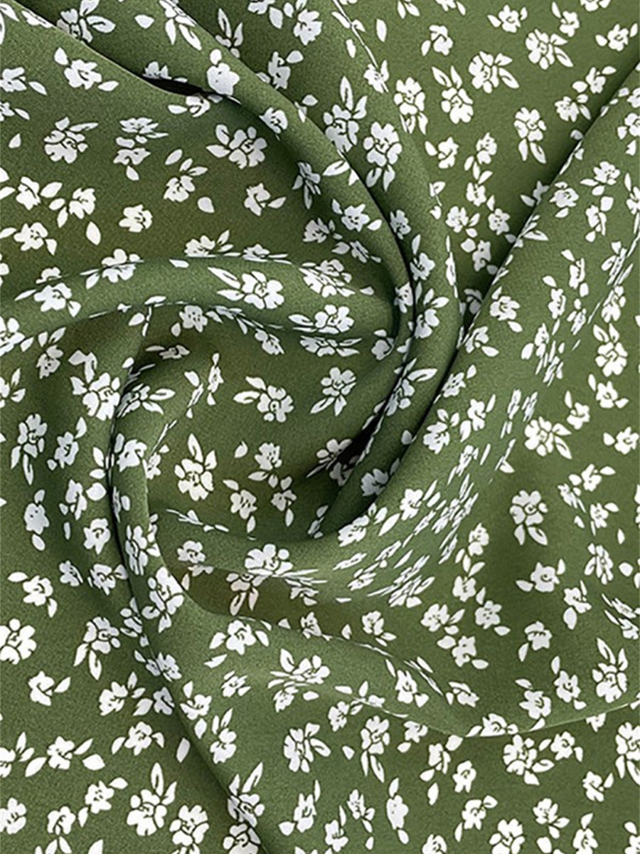 Casual Crew Neck Short Sleeve Floral Print Green Midi Dress