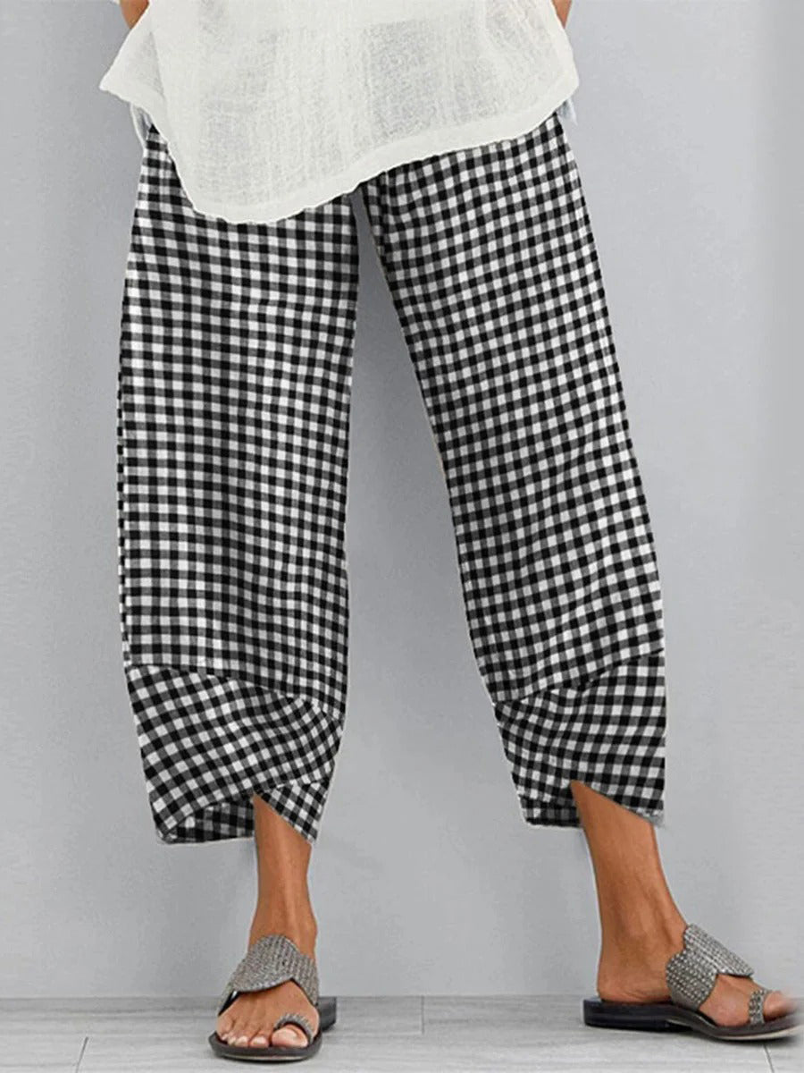 Soft Plaid Cropped Stitching Pants