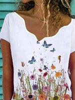 Floral Print Casual Short Sleeve Blouse