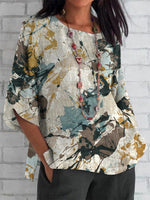 Casual Round Neck Half Sleeve Abstract Printed Blouse