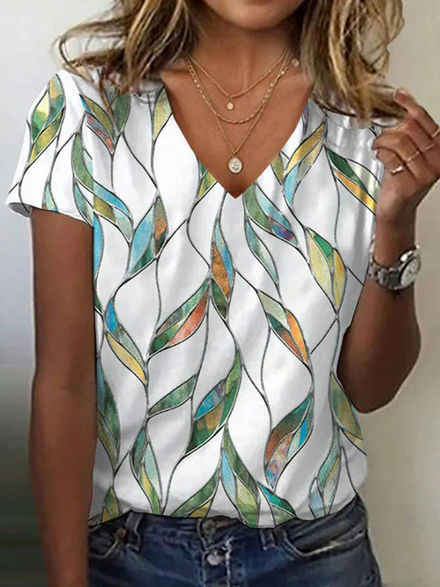 LilyWish Vintage Casual V-neck Short Sleeve T-Shirt
