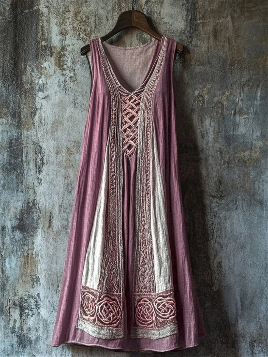 LilyWish Vintage Viking Celtic Knot Patchwork Cozy Tank Dress