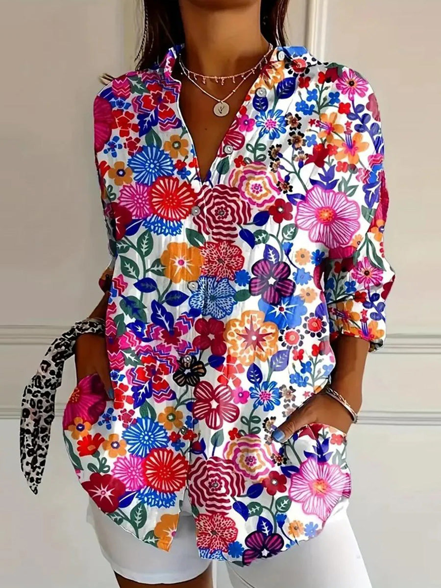 LilyWish Chic Long Sleeve Floral Print Shirt