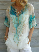 LilyWish Stunning V-Neck Blue Top