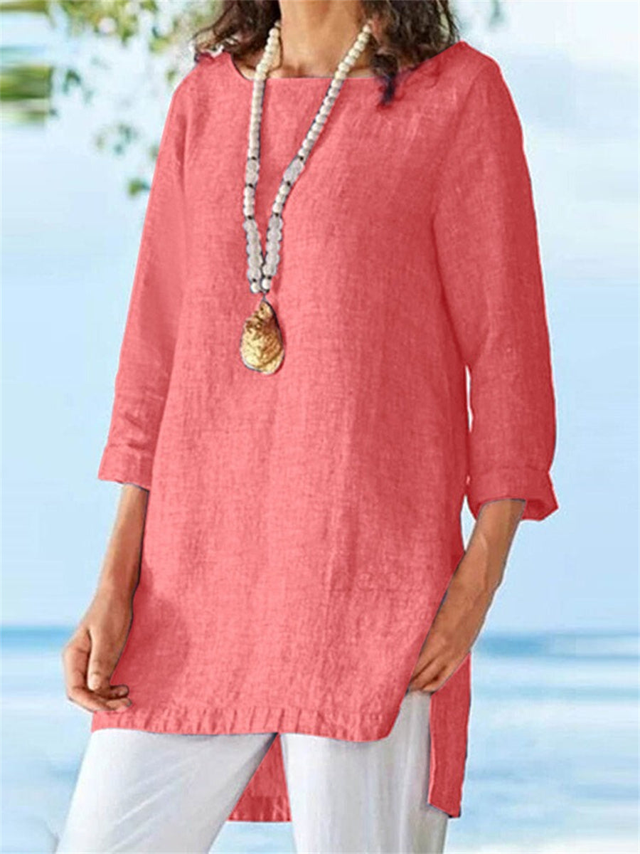 LilyWish Pink High-Low Hem Long Sleeve Blouse