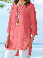 LilyWish Pink High-Low Hem Long Sleeve Blouse