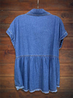 LilyWish Ruffle Hem Button Up Denim Top