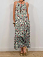 LilyWish Women's Vintage Flower Art Print Sleeveless Pocket Dress
