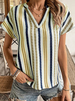 LilyWish Women Striped Short Sleeve V-neck T-shirt