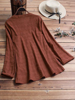 LilyWish Vintage Plaid Side Button V-neck Long Sleeve Blouse