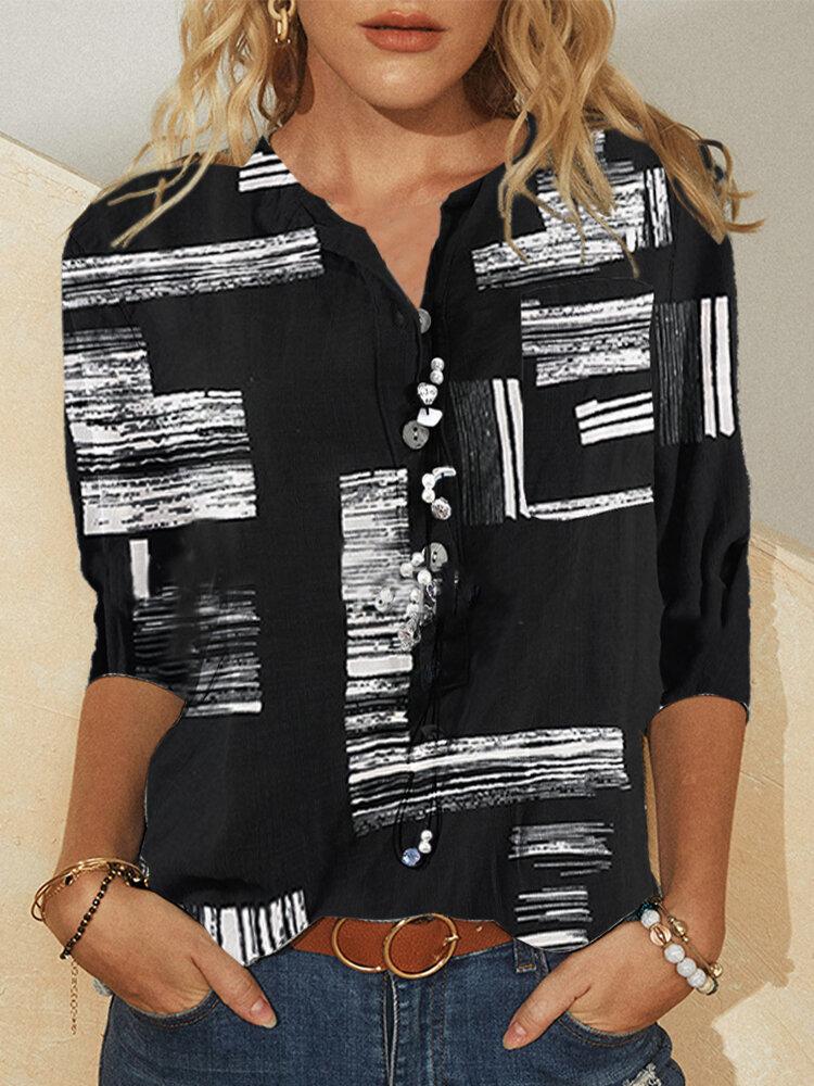 Black Casual Collared Geometric Printed Shirt