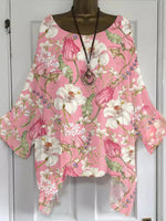 Women's Vintage Flower Art Print Round Neck Long Sleeve Shirt