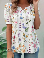 LilyWish Cute White Floral Print Short Sleeve Top