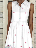 Women Sleeveless Lapel Floral Printed Graphic Button Pockets Maxi Dress