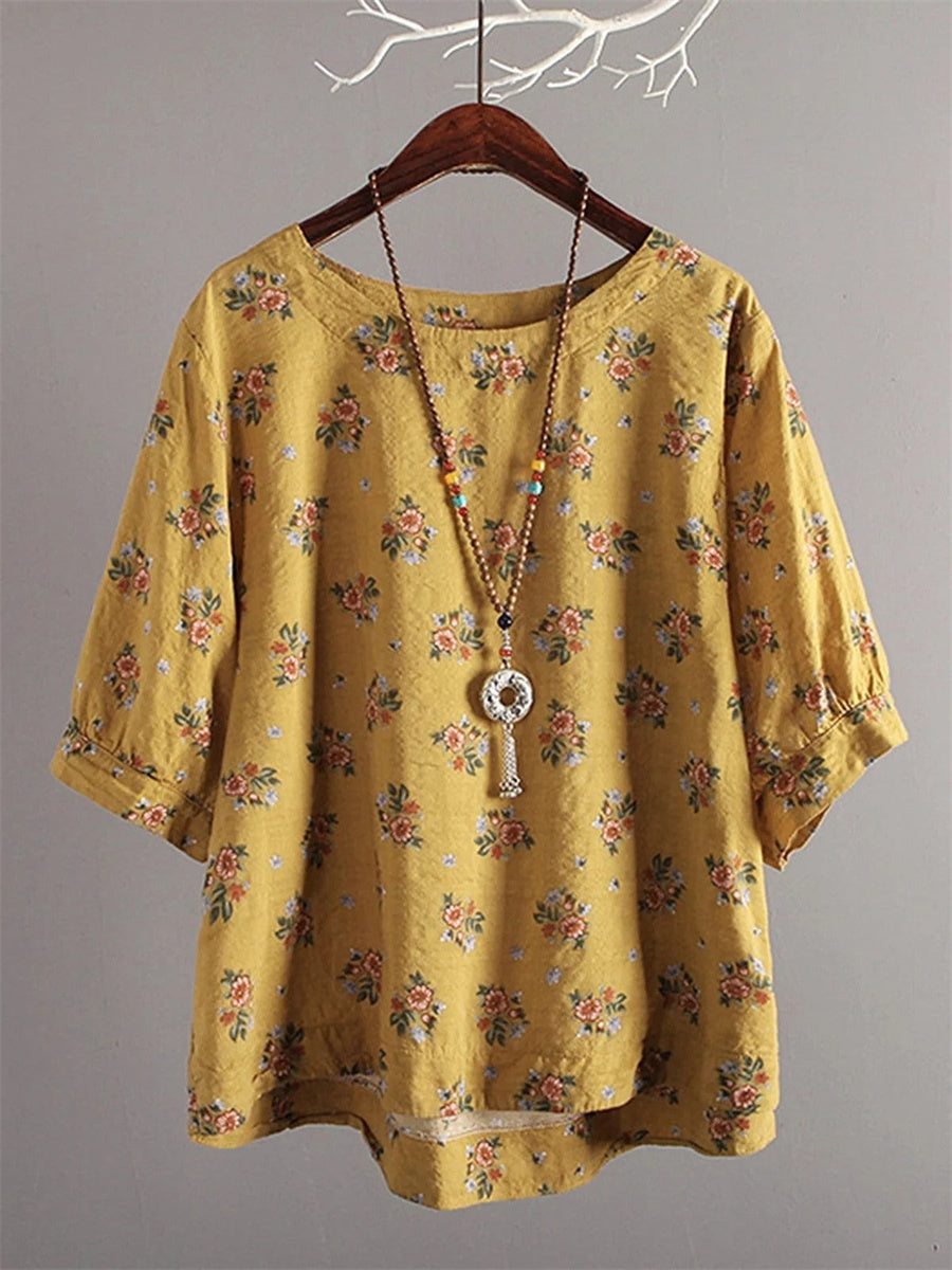 LilyWish Floral Print Balloon Sleeve Crew Neck Casual Cozy Blouse