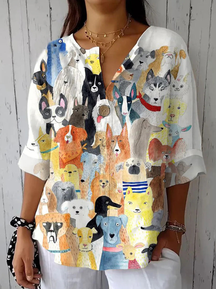 LilyWish Cute 3/4 Sleeve Animal Print Top