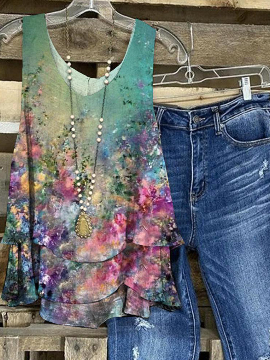 Floral Print V-neck Sleeveless Tank Top