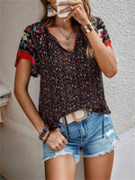 Women's Resort Style Bohemian Print V-Neck Short Sleeve Shirt