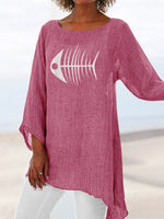 LilyWish Crew Neck Casual Animal Print Long Sleeve Blouse