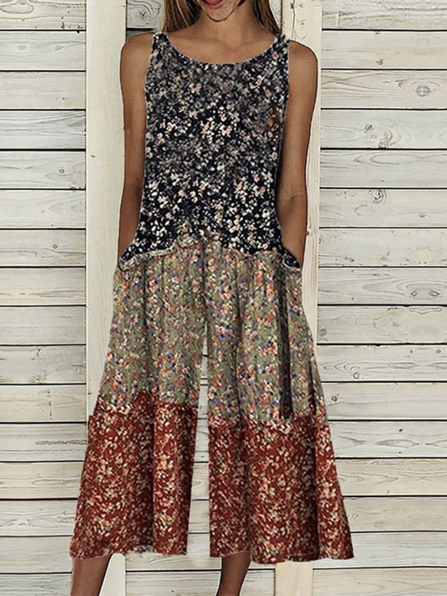Retro Side Pocket Floral Print Jumpsuit