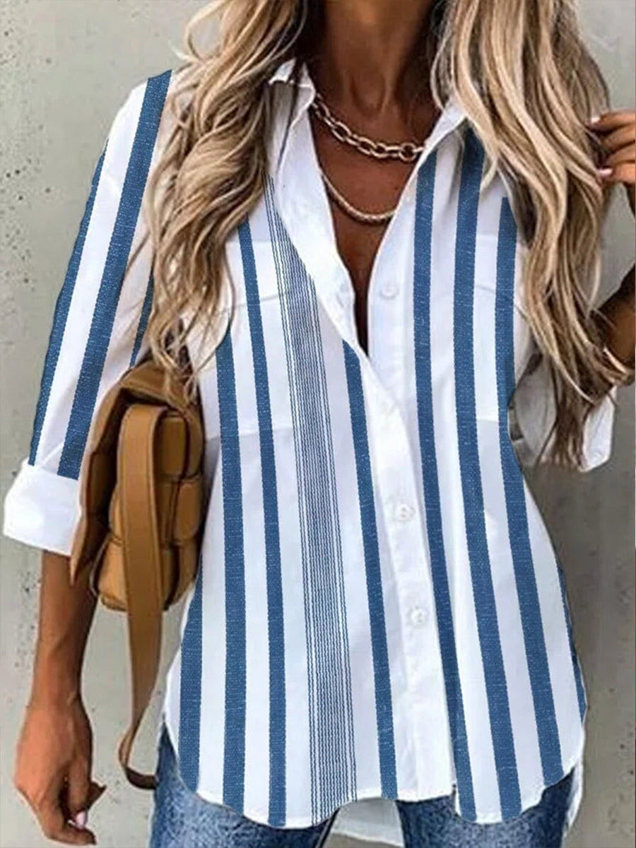 LilyWish Stripes Long Sleeve Casual Loose Shirts
