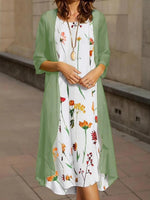 Romantic Floral Print Round Neck Midi Dress