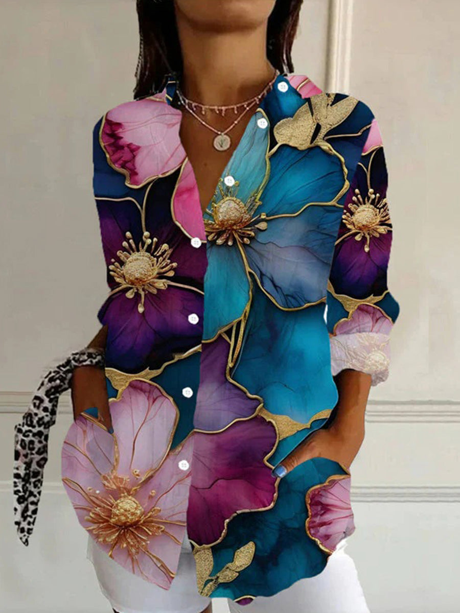 LilyWish Vintage Floral Print Long Sleeve Blouse