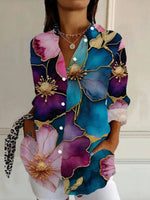 LilyWish Vintage Floral Print Long Sleeve Blouse