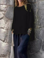 Women’s Solid Cotton Loose Fit Long Sleeve Sleeve Casual Top