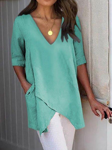 Half Sleeve Irregular Asymmetrical Casual Blouse