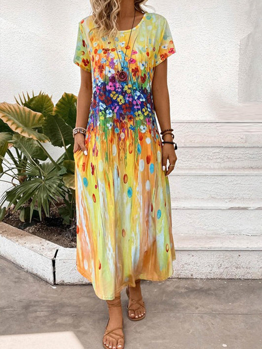 LilyWish Summer Colourful Bohemian Dress