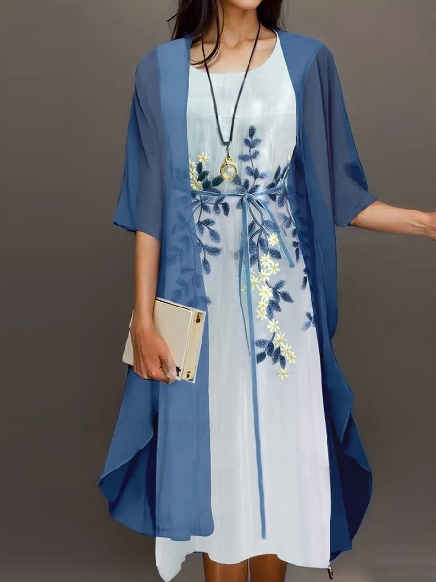 LilyWish Elegant Lace Chiffon Two-Piece Dress Set