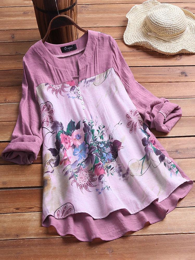 Casual V-neck Floral Print Long Sleeve Blouse