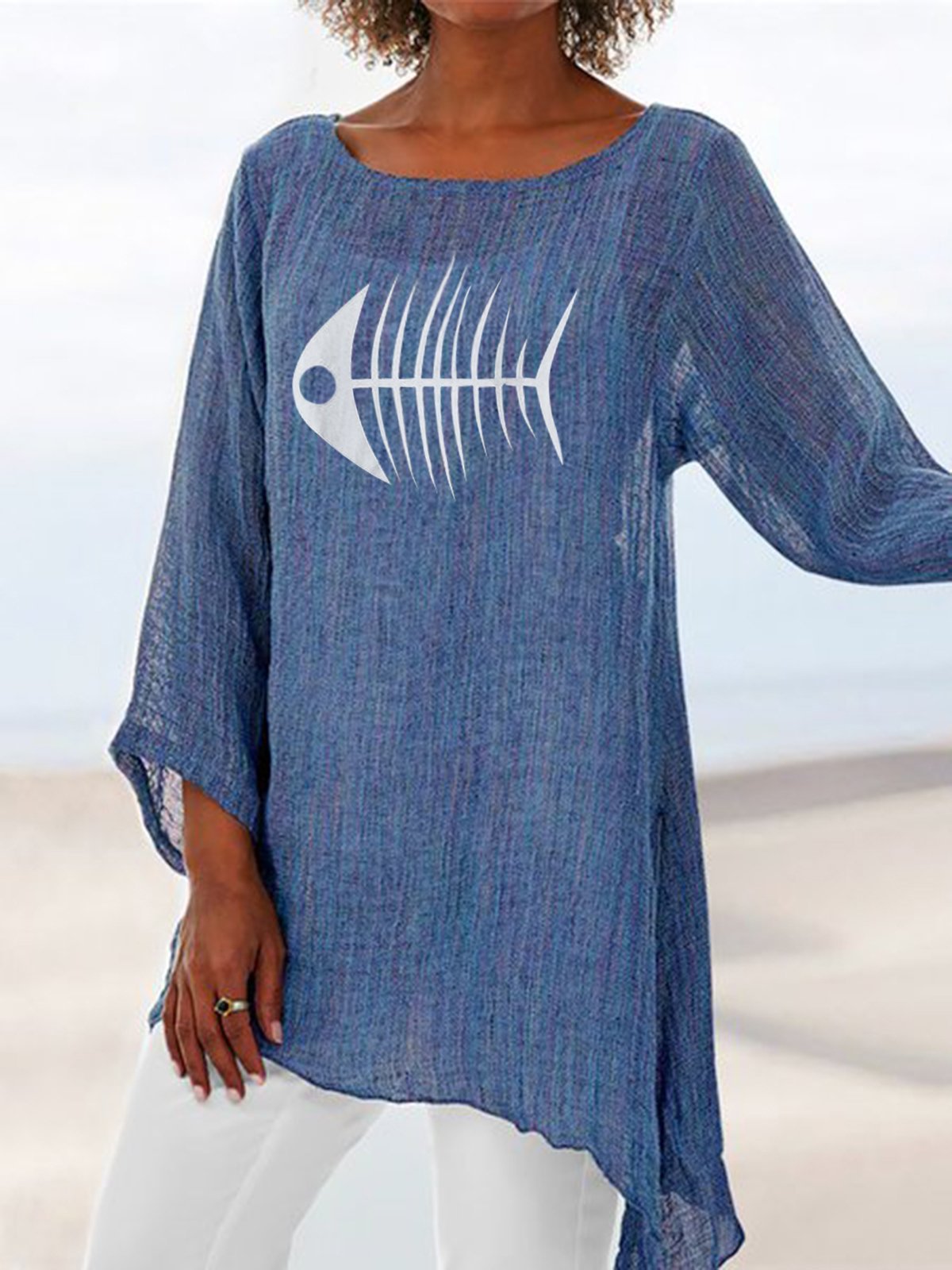 LilyWish Crew Neck Casual Animal Print Long Sleeve Blouse