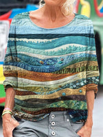 Geometric Printed Round Neck Long Sleeve Comfy T-shirt