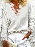 Plain Lace Edge Long Sleeve Casual Shirt