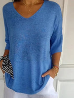 LilyWish Women's Casual V-Neck 3/4 Sleeve Loose Knit Top
