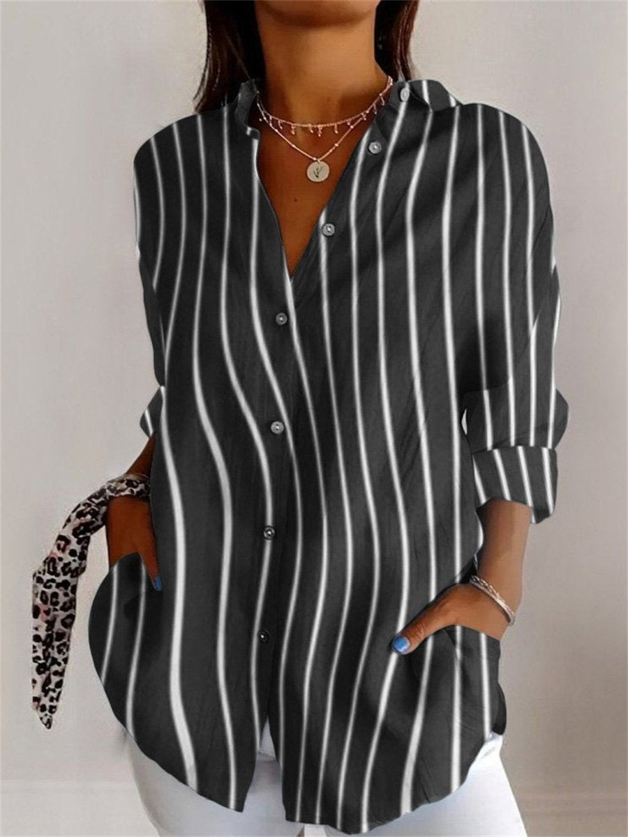 Geometric Print Lapel Long Sleeve Shirt