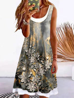 LilyWish Vacation Floral Printed Sleeveless Knitting Dress