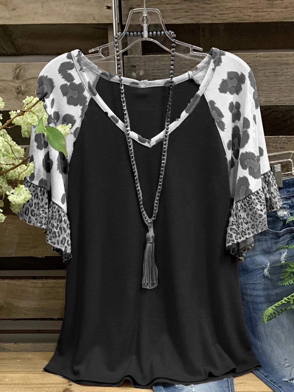Casual Leopard Print Short Sleeve Blouse