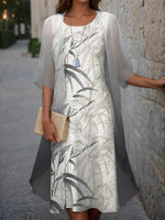 Crew Neck Floral Casual Loose Two-Piece Midi Dress