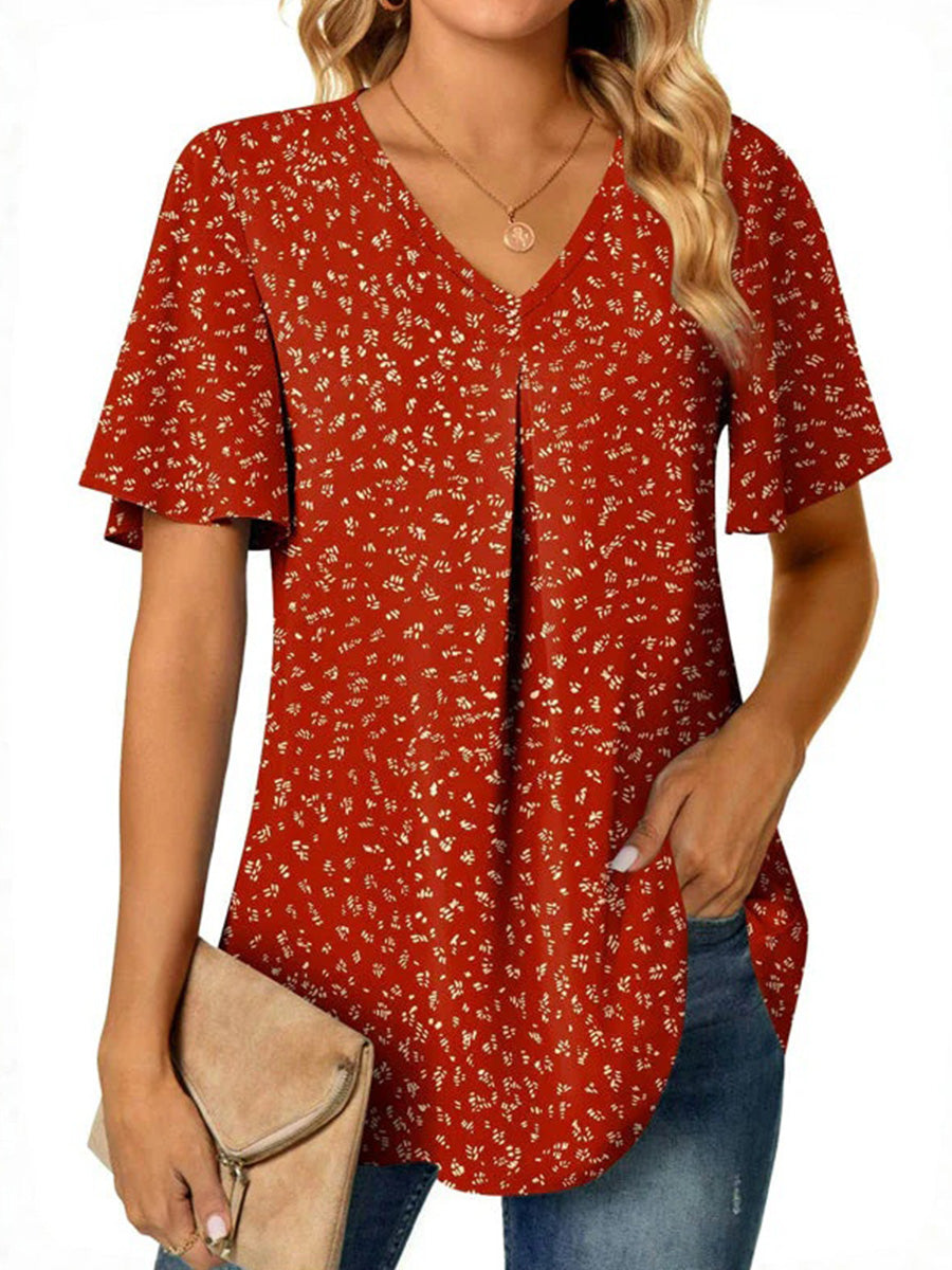 LilyWish Vintage Casual V-neck Short Sleeve Blouse