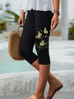 Black Butterfly Print Calf-Length Shorts