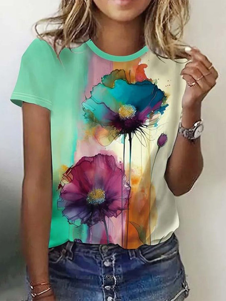 LilyWish Vintage Floral Print T-Shirt
