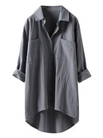 LilyWish Solid Cotton Linen V Neck Loose Top