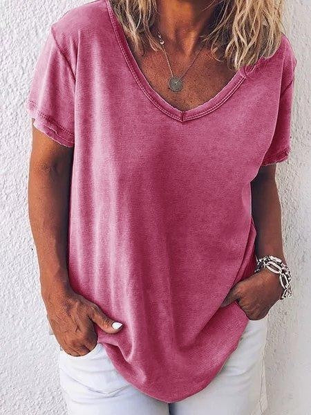 Women's Casual V-Neck Short Sleeve Summer Loose T-Shirt