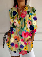 LilyWish Elegant Floral Print Collared Long Sleeve Shirt